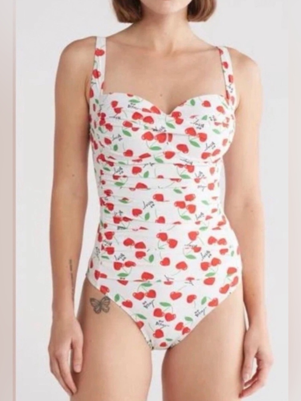 BETSEY Johnson one piece BANDEAU SWIMSUIT XO BETSEY CHERRY BOMB PRINT Size M